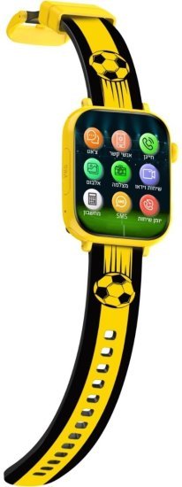 שעון חכם לילדים 4G עם סים מובנה Kidiwatch Champion - כדורגל - צבע שחור וצהוב