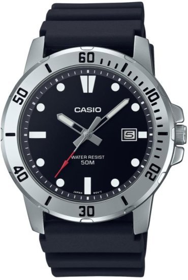 שעון יד אנלוגי לגברים עם רצועת סיליקון שחורה Casio MTP-VD01-1EVUDF - צבע שחור