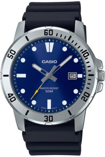 שעון יד אנלוגי לגברים עם רצועת סיליקון שחורה Casio MTP-VD01-2EVUDF - צבע כחול