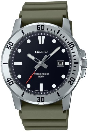 שעון יד אנלוגי לגברים עם רצועת סיליקון ירוקה Casio MTP-VD01-3EVUDF - צבע שחור