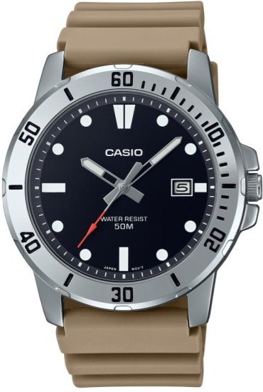 שעון יד אנלוגי לגברים עם רצועת סיליקון חאקי Casio MTP-VD01-5EVUDF - צבע שחור