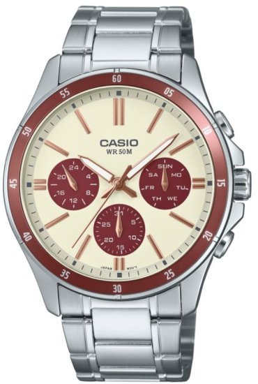 שעון יד אנלוגי לגברים עם רצועת Stainless Steel כסופה Casio MTP-1374D-5A2VDF - קרם וחום