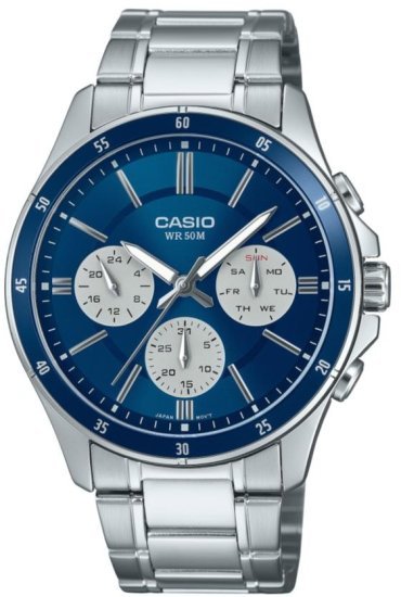 שעון יד אנלוגי לגברים עם רצועת Stainless Steel כסופה Casio MTP-1374D-2A3VDF - כחול