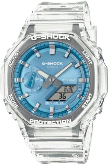 שעון יד דיגיטלי ואנלוגי לגברים עם רצועת שרף Casio G-Shock GA-2100BM-7A2DR - צבע כחול