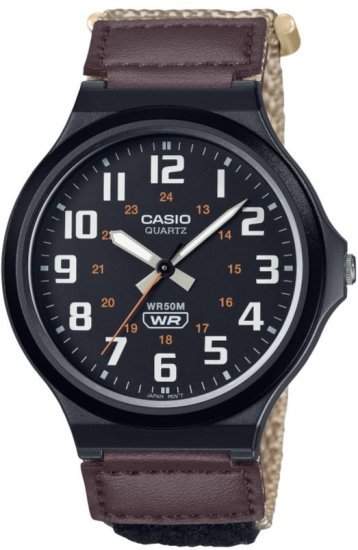 שעון יד אנלוגי לגברים עם רצועת בד חאקי Casio MW-240B-5BVDF - צבע שחור