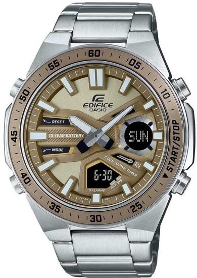 שעון יד אנלוגי-דיגיטלי משולב לגברים עם רצועת Stainless Steel כסופה Casio Edifice EFV-C110D-5ADF - צבע זהב