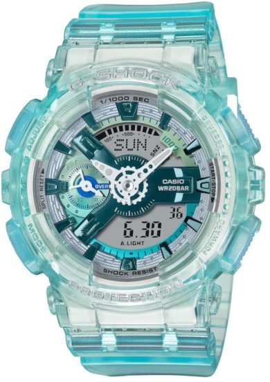 שעון יד אנלוגי-דיגיטלי משולב יוניסקס עם רצועת שרף שקופה Casio G-Shock GMA-S110VW-2ADR - צבע כחול