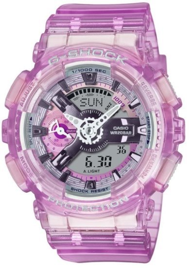 שעון יד אנלוגי-דיגיטלי משולב יוניסקס עם רצועת שרף שקופה Casio G-Shock GMA-S110VW-4ADR - צבע ורוד