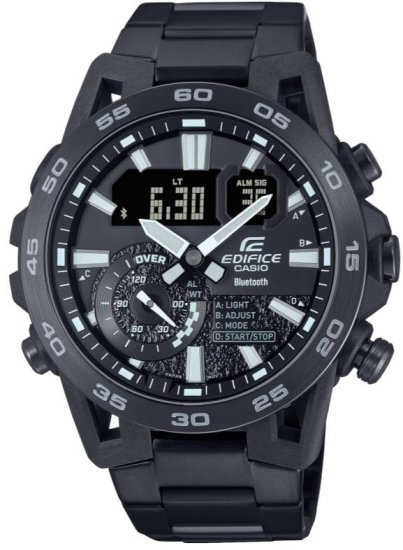 שעון יד אנלוגי-דיגיטלי משולב לגברים עם רצועת Stainless Steel שחורה Casio Edifice ECB-40BK-1ADF - צבע שחור