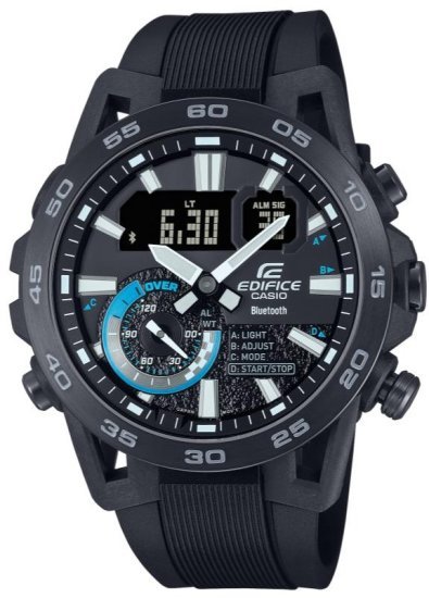 שעון יד אנלוגי-דיגיטלי משולב לגברים עם רצועת סיליקון שחורה Casio Edifice ECB-40PB-1ADF - צבע שחור