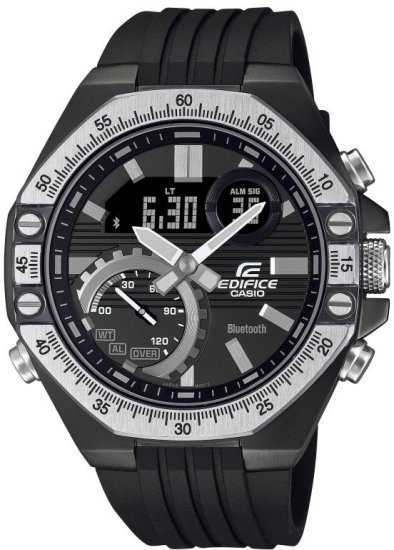 שעון יד אנלוגי-דיגיטלי משולב לגברים עם רצועת סיליקון שחורה Casio Edifice ECB-10TP-1ADF - צבע שחור