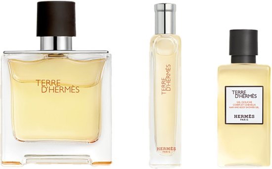 מארז בושם לגבר 75 מ''ל Hermes Terre D'Hermes פרפיום + בושם 15 מ''ל + ג'ל רחצה 40 מ''ל