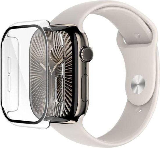 כיסוי פלסטיק עם מגן מסך זכוכית מובנה ל-Apple Watch Series 10/11 (46mm) דגם TemperedCurve מבית Belkin - צבע שקוף