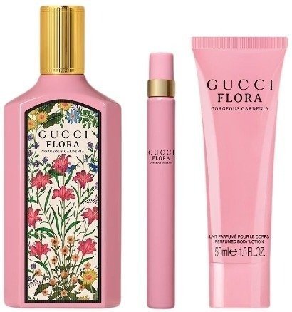 מארז בושם לאישה 100 מ''ל Gucci Flora Gorgeous Gardenia או דה פרפיום E.D.P + בושם 10 מ''ל + תחליב גוף 50 מ''ל