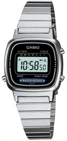 שעון יד דיגיטלי וינטג' עם רצועת Stainless Steel כסופה Casio LA670WA-1DF  - צבע שחור