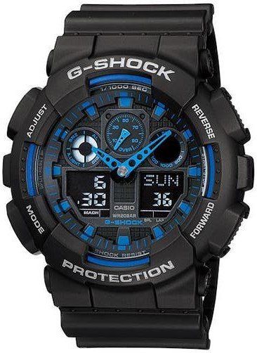 שעון יד אנלוגי-דיגיטלי משולב לגברים Casio G-Shock GA-100-1A2DR - צבע שחור / כחול