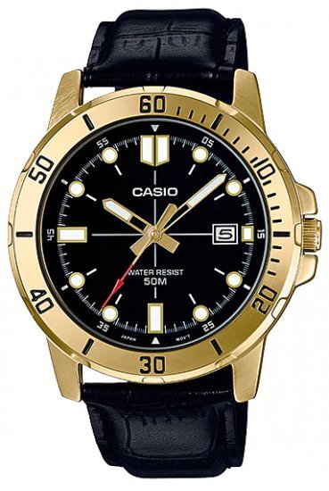 שעון יד אנלוגי לגברים עם רצועת עור שחורה Casio MTP-VD01GL-1EVUDF - צבע שחור