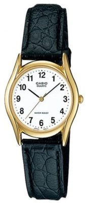 שעון יד אנלוגי לנשים עם רצועת עור שחורה Casio LTP-1094Q-7B1RDF - צבע לבן