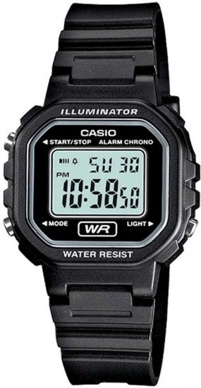 שעון יד דיגיטלי עם רצועת שרף Casio LA-20WH-1ADF - צבע שחור / כסוף