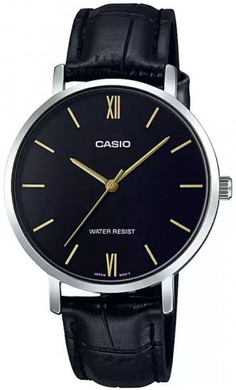 שעון יד אנלוגי לנשים רצועת עור שחורה Casio LTP-VT01L-1BUDF - צבע שחור